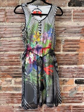 Vintage Desigual Multicolour Dress with Rainbow Floral Hibiscus Print